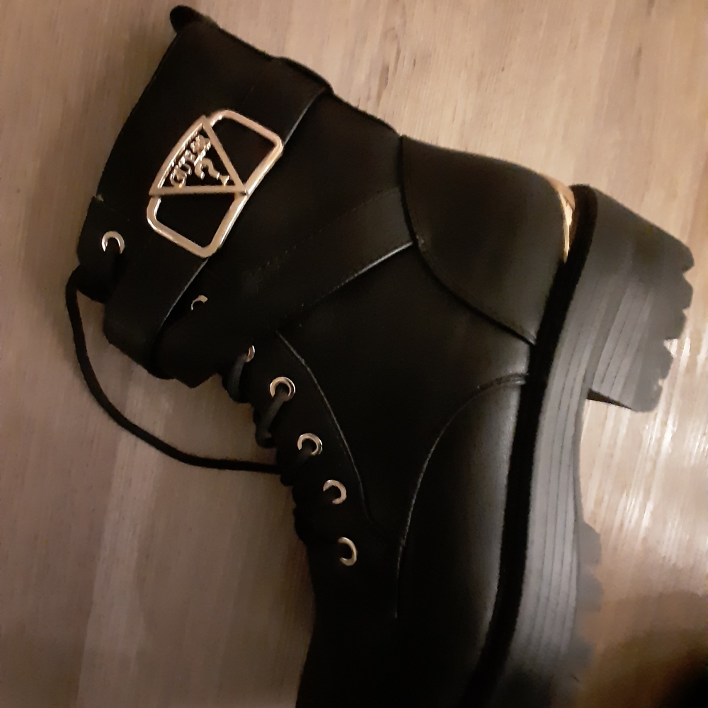 Guess Black Combat Boots with Silver Accents